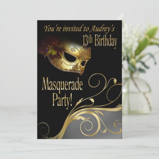 Masquerade Party Invitation for Audrey Kaart (Staand voorkant)