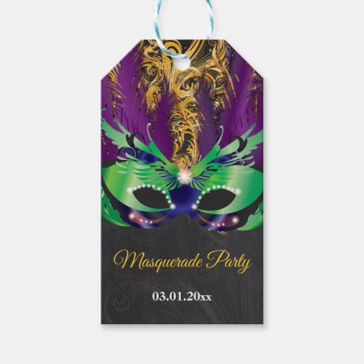 Masquerade Party Magical Night Green Paars Gold Cadeaulabel (Voorkant)
