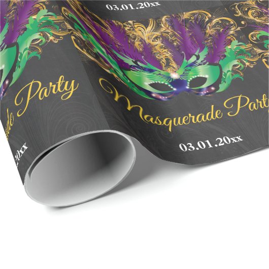 Masquerade Party Magical Night Green Paars Gold Cadeaupapier (Rol Hoek)