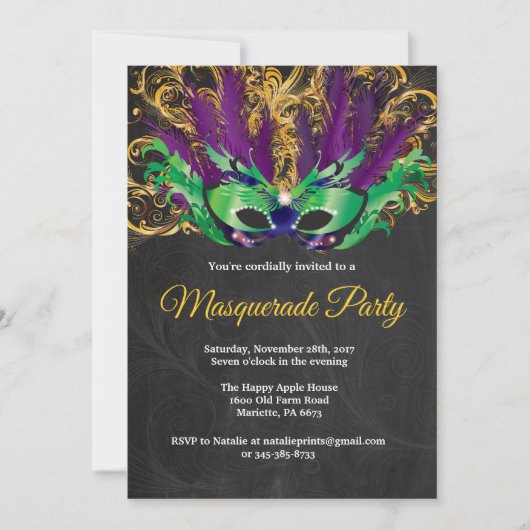 Masquerade Party Magical Night Green Paars Gold Kaart (Voorkant)