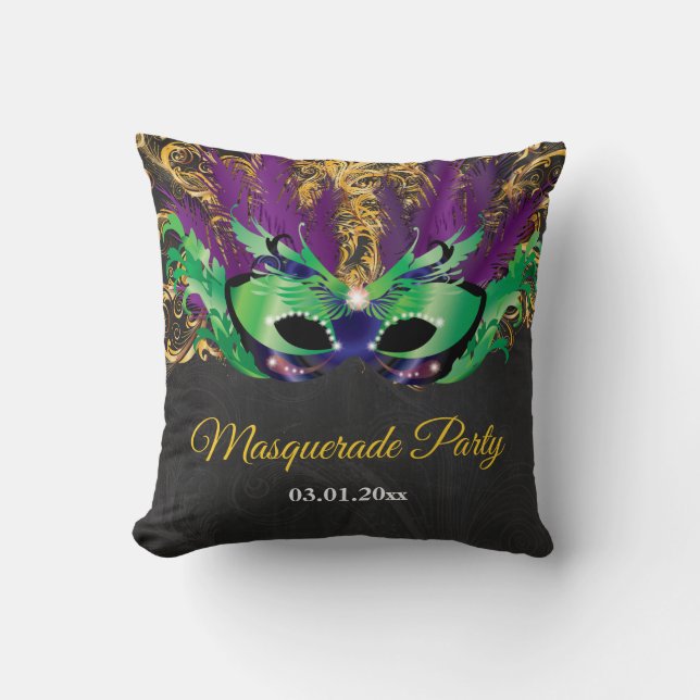 Masquerade Party Magical Night Green Paars Gold Kussen (Voorkant)