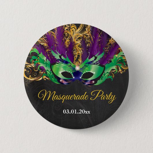Masquerade Party Magical Night Green Paars Gold Ronde Button 5,7 Cm (Voorkant)