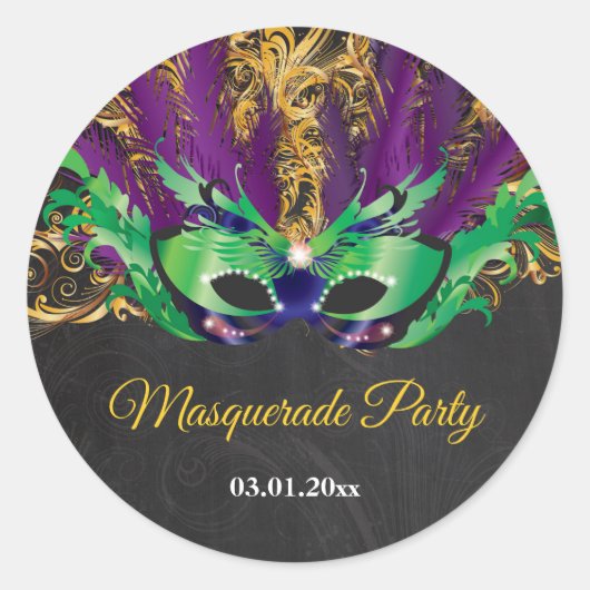 Masquerade Party Magical Night Green Paars Gold Ronde Sticker (Voorkant)