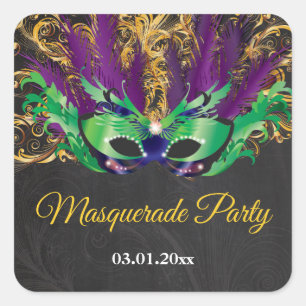 Masquerade Party Magical Night Green Paars Gold Vierkante Sticker