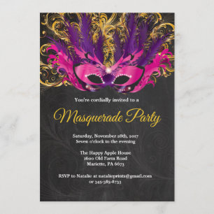 Masquerade Party Magical Night Pink Paars Gold Kaart