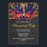 Masquerade Party Magical Night Red Blue Kaart<br><div class="desc">Masquerade Party Magical Night Red Gold Blue Invitation. Masker Birthday Party. Mardi Gras. Rood,  goud en blauw Glitter Feather Peacock. Zoet 16 zestien. Chalkboard Achtergrond. Elke leeftijd. Voor verdere aanpassing,  te klikken gelieve de knoop "van het Aanpassen"en ons ontwerphulpmiddel te gebruiken om deze sjabloon te wijzigen</div>