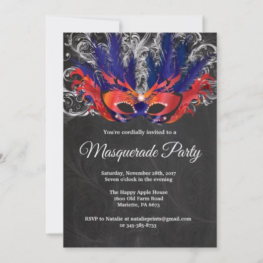 Masquerade Party Magical Night Red Silver Blue Kaart (Voorkant)