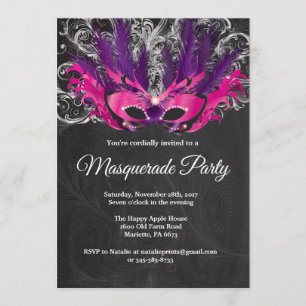 Masquerade Party Magische Nacht Roze Paarse Zilver Kaart