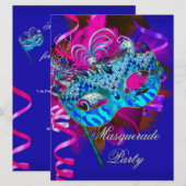 Masquerade Party Mask Blauw Blauwgroen Roze Metall Kaart (Voorkant / Achterkant)