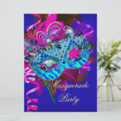 Masquerade Party Mask Blauw Blauwgroen Roze Metall Kaart (Staand voorkant)