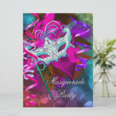 Masquerade Party Mask Blauwgroen Roze Metallic 2 Kaart (Staand voorkant)