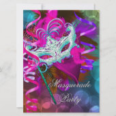 Masquerade Party Mask Blauwgroen Roze Metallic 2 Kaart (Voorkant)