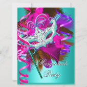 Masquerade Party Mask Blauwgroen Roze Metallic Kaart (Voorkant)