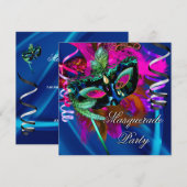 Masquerade Party Masker Black Blue Roze Mardi Gras Kaart (Voorkant / Achterkant)