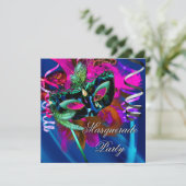 Masquerade Party Masker Black Blue Roze Mardi Gras Kaart (Staand voorkant)