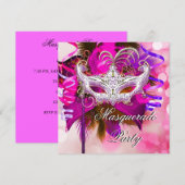 Masquerade Party Masker Black Paars Pink Mardi Gra Kaart (Voorkant / Achterkant)
