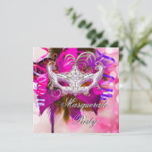 Masquerade Party Masker Black Paars Pink Mardi Gra Kaart (Staand voorkant)