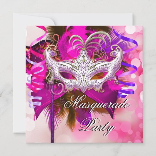 Masquerade Party Masker Black Paars Pink Mardi Gra Kaart (Voorkant)