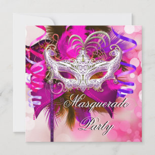 Masquerade Party Masker Black Paars Pink Mardi Gra Kaart