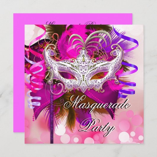 Masquerade Party Masker Black Paars Pink Mardi Gra Kaart (Voorkant / Achterkant)