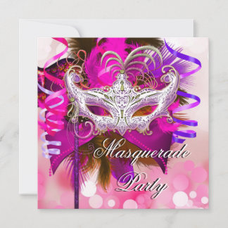 Masquerade Party Masker Black Paars Pink Mardi Gra Kaart