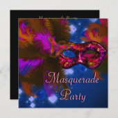 Masquerade Party Masker Black Paars Red Mardi Gras Kaart (Voorkant / Achterkant)