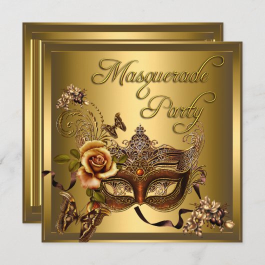 Masquerade Party maskers Gold Black Birthday Kaart (Voorkant / Achterkant)