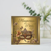 Masquerade Party maskers Gold Black Birthday Kaart (Staand voorkant)