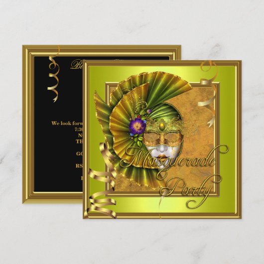 Masquerade Party maskers Gold Black Birthday Kaart (Voorkant / Achterkant)
