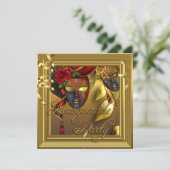 Masquerade Party maskers Gold Black Birthday Kaart (Staand voorkant)