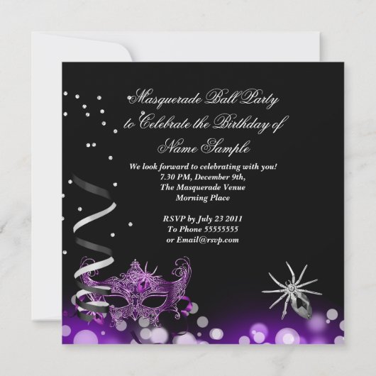 Masquerade Party maskers Spider Paars Gothic Kaart (Achterkant)