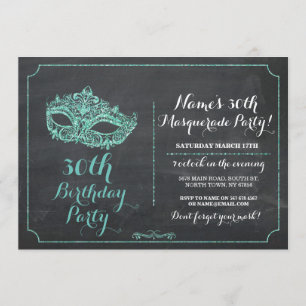 MASQUERADE Party Mint Mask Uitnodigen 30e 40e 50e Kaart