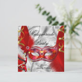 Masquerade Party of Birthday Red Silver Kaart (Staand voorkant)