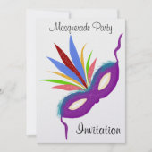 Masquerade Party Paars Feathered Mask Kaart (Voorkant)