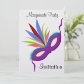 Masquerade Party Paars Feathered Mask Kaart (Staand voorkant)