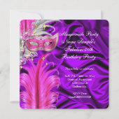 Masquerade Party Paarse roze Kaart (Achterkant)