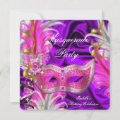 Masquerade Party Paarse roze Kaart (Voorkant)