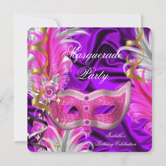 Masquerade Party Paarse roze Kaart (Voorkant)