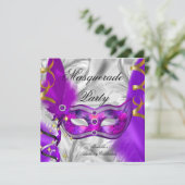 Masquerade Party Paarse Silver Kaart (Staand voorkant)