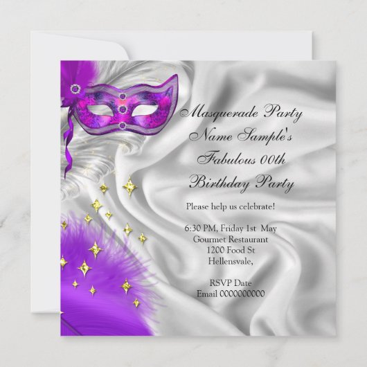 Masquerade Party Paarse Silver Kaart (Achterkant)