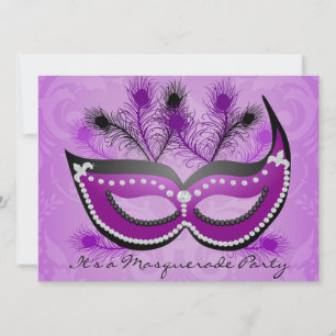Masquerade Party Paarse Venetiaanse Maskeruitnodig Kaart