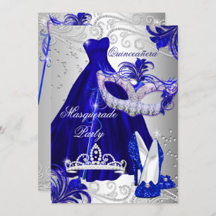 Masquerade Party Quinceanera Blue Silver Dress Kaart