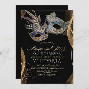 Masquerade Party Quinceañera Zwart & Goud Verjaard Kaart