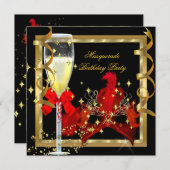 Masquerade Party Red Gold Mask Champagne Kaart (Voorkant / Achterkant)
