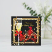 Masquerade Party Red Gold Mask Champagne Kaart (Staand voorkant)