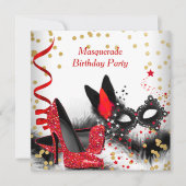 Masquerade Party Red Heels White Gold Black Masker Kaart (Voorkant)