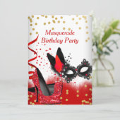 Masquerade Party Red Heels White Gold Black Masker Kaart (Staand voorkant)
