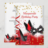 Masquerade Party Red Heels White Gold Black Masker Kaart (Voorkant / Achterkant)