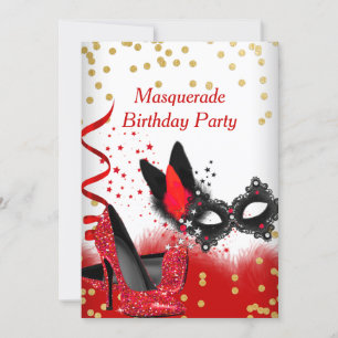 Masquerade Party Red Heels White Gold Black Masker Kaart