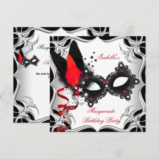 Masquerade Party Red Silver Black Masker Kaart (Voorkant / Achterkant)